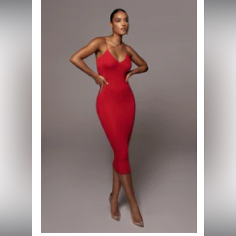 JLUXLABEL JLUXBASIX RED VALENCIA DIAGONAL STRAP DRESS